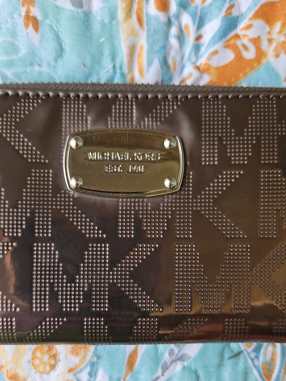 Michael Kors Metallic Silver Signature Logo Zip-Around Wallet